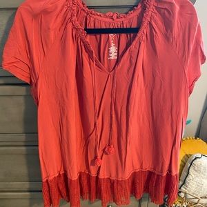 Coral Blouse w/Tassels